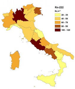 fig.1: il radon in italia (fonte ISPRA)
