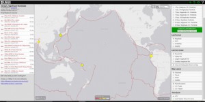 Figura 1: Mappa degli epicentri dei terremoti significativi degli ultimi 30 giorni, registrati nell’area conosciuta come “la cintura di fuoco del Pacifico”. In giallo i terremoti dell’ultima settimana (fonte http://earthquake.usgs.gov).