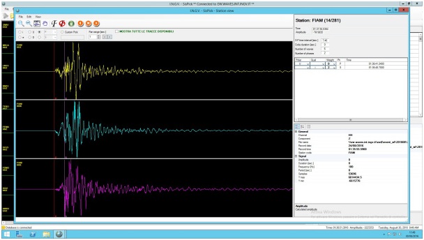 Sismogramma del terremoto di magnitudo M6.0 delle 03:36 del 24 agosto registrato alla stazione sismica FIAM (Fiamignano, RI) della Rete Sismica Nazionale dell’INGV.