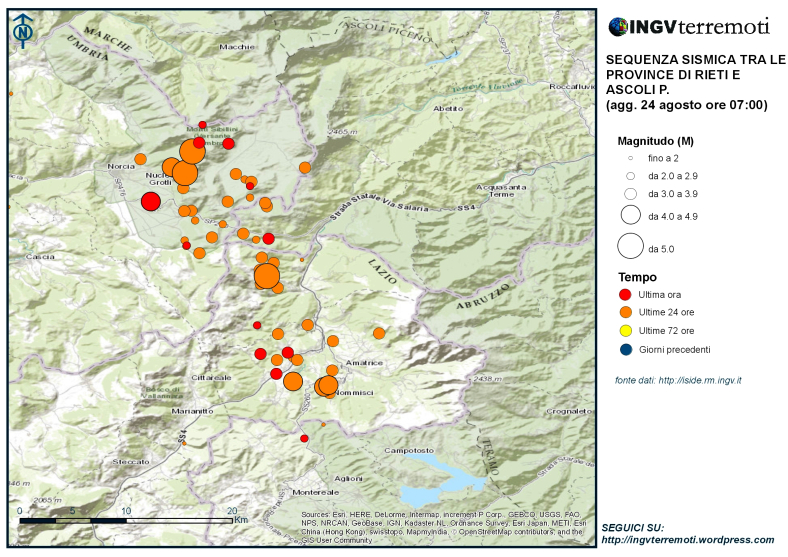 Distribuzione della sequenza sismica 24 Agosto 2016 - INGV