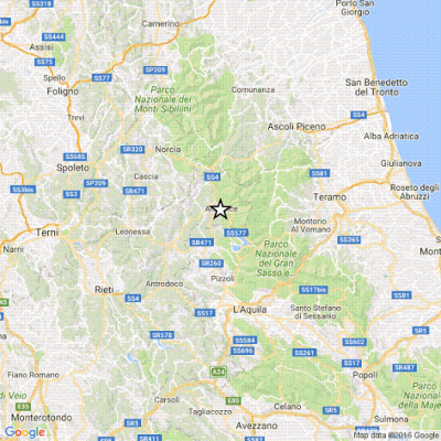 Evento sismico di magnitudo M 4.3 localizzato dalle ore 14:36 italiane del 25 agosto in provincia di Rieti, a 4 km da Amatrice (RI). (ingv)