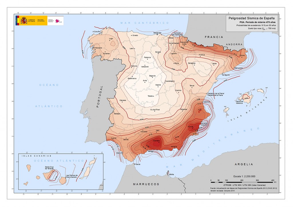 Carta della pericolosità sismica della Spagna