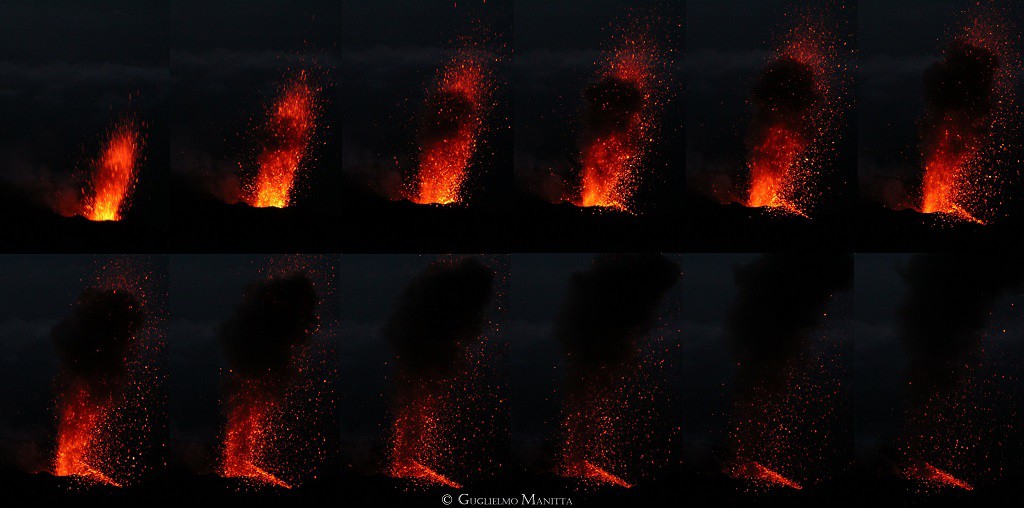 Sequenza fotografica di un'esplosione dello Stromboli (foto Guglielmo Manitta)