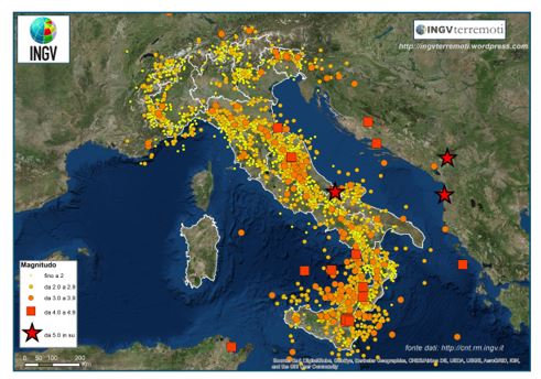 Mappa terremoti 2018, da INGV